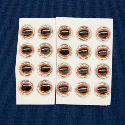 Yeux 3D pupille noire/orange, ovale, contour argent (adhésifs)