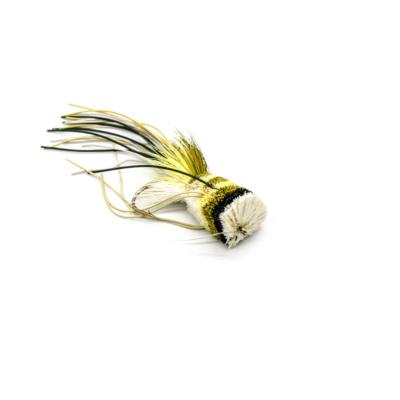 popper en chevreuil jaune et olive et en round rubber (mouche black-bass)